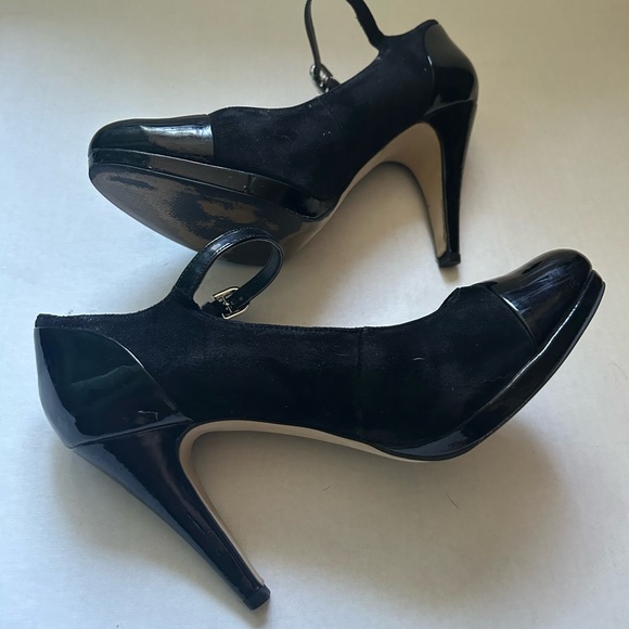 Franco Sarto Black Patent Leather and Suede Mary Jane Heels Women’s Size 8 - Picture 5 of 6